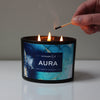 candle , bougie ,chandelle ,bougies sm , bougiessm , aura , luxueuse ,thé blanc , gingembre , bleu , produit québécois , 14 oz , 8 oz, fraicheur , douce , printemps