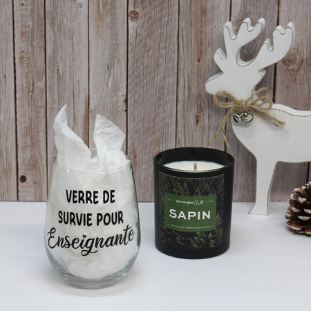 duo , coupe de vin , bougie sm ,bougiessm , cire de soja , verre de survie pour enseignante , cadeau , noel ,gift , 