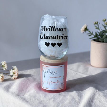 meilleure éducatrice , bougiessm, bougie , coupe de vin , duo parfait , cadeau, cadeau fin d'année , fin des classes , gift , garderie , éducatrice